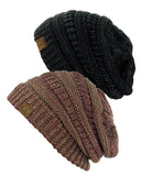 Unisex Two Tone Warm Cable Knit Thick Beanie Cap, 2 Pack