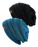 Unisex Two Tone Warm Cable Knit Thick Beanie Cap, 2 Pack
