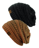 Unisex Two Tone Warm Cable Knit Thick Beanie Cap, 2 Pack