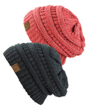 Unisex Two Tone Warm Cable Knit Thick Beanie Cap, 2 Pack