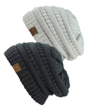 Unisex Two Tone Warm Cable Knit Thick Beanie Cap, 2 Pack