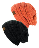 Unisex Two Tone Warm Cable Knit Thick Beanie Cap, 2 Pack