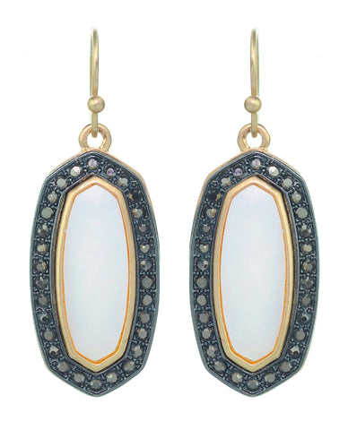 Women's Stone Stud Center Milky White Gem Elliptical Charm Hook Earrings