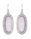 Women's Stone Stud Center Milky White Gem Elliptical Charm Hook Earrings