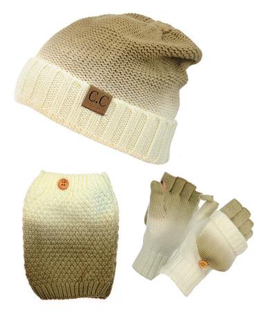NYfashion101 Exclusive 3 Piece Two Tone Boot Cuff, Beanie & Mitten Set