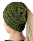 C.C BeanieTail Soft Stretch Cable Knit Messy High Bun Ponytail Beanie Hat