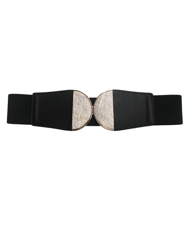 NYFASHION101 Women's Stretch Waist Belt w/ Stone Stud Round Front Closure