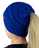 C.C BeanieTail Soft Stretch Cable Knit Messy High Bun Ponytail Beanie Hat