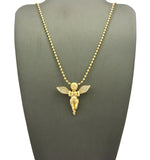 Stone Stud Praying Extended Wing Angel Micro Pendant with Chain Necklace