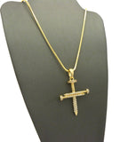 Studded Allover 3 Cross Nail Pendant w/ 2mm 24" Snake Chain Necklace in Gold-Tone