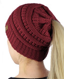C.C BeanieTail Soft Stretch Cable Knit Messy High Bun Ponytail Beanie Hat