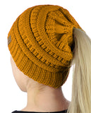 C.C BeanieTail Soft Stretch Cable Knit Messy High Bun Ponytail Beanie Hat