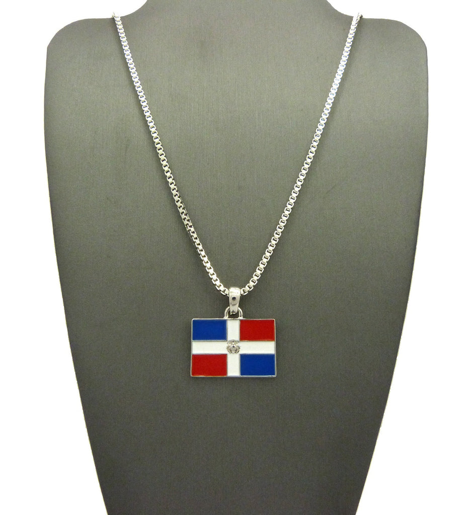 Dominica Map Flag Pendant Necklace - Stainless Steel, 24K Gold Plated, Gift Box Jewelry