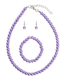 Girl's Simulated Pearl Necklace with Stretch Bracelet & Ball Stud Earrings