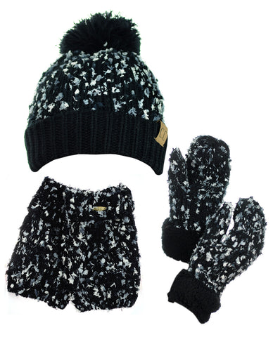 NYfashion101 Exclusive 3 Piece Confetti Knit Boot Cuff, Beanie & Mitten Set