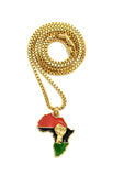 Power Fist on Pan Africa Continent Micro Pendant with 2mm 24" Box Chain Necklace, Gold-Tone