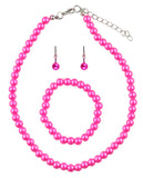 Girl's Simulated Pearl Necklace with Stretch Bracelet & Ball Stud Earrings