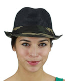 C.C. Unisex Camouflage Band and Brim Weaved Fedora Trilby Hat