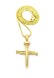 Simple Studded Reversible 3 Cross Nail Pendant w/ 2mm 24" Snake Chain Necklace in Gold-Tone