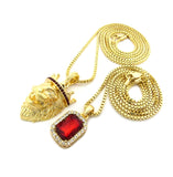 Black Stone Crown King Lion & Gemstone Pendant Set w/ Chain Necklace