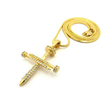 Studded Allover 3 Cross Nail Pendant w/ 2mm 24" Snake Chain Necklace in Gold-Tone