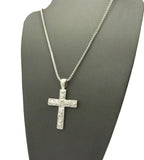 Polished Nugget Cross Pendant w/ 2mm 24" Box Chain Necklace in Silver-Tone