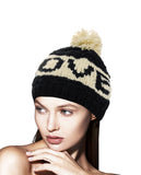 NYfashion101 Two Tone Handmade Love Knitted Short Pom Pom Beanie Hat