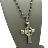 Gold-Tone Veritas Aequitas Pendant 6mm 30" Bead Chain Necklace in Hematite-Tone