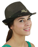 C.C. Unisex Camouflage Band and Brim Weaved Fedora Trilby Hat