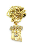Paved Crowned Jesus Micro Pendant w/ 24" Mariner Chain - Gold Tone MMP5GGC