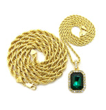 Colored Gemstone Pendant with 3mm 24" Rope Chain and 6mm 30" Rope Chain Necklace in Gold-Tone