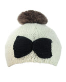 NYfashion101 Soft Pom Pom Two Tone Handmade Bow Knit Beanie Hat