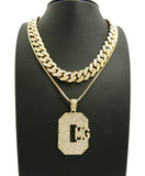 Hip Hop Rapper's Style Iced Out Cuban Chain & Stone Stud CMG pendant with Box Chain Necklace Set