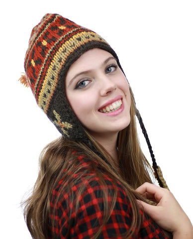 NYFASHION101 Nepal Handmade Ear Flaps Wool Fleece Lined Winter Hat-C12