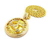 Stone Stud Encircled QC Initials on Mirror Pendant w/5mm 36" Rope Chain Necklace, Gold-Tone