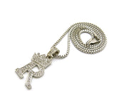 Unisex Stone Stud Tilted Crown Letter Initial Micro Pendant 2mm Box Chain Necklace, 20", R