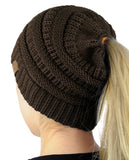 C.C BeanieTail Soft Stretch Cable Knit Messy High Bun Ponytail Beanie Hat