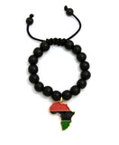 Pan Africa Continent Charm with 12mm Adjustable Wooden Bead Macrame Bracelet