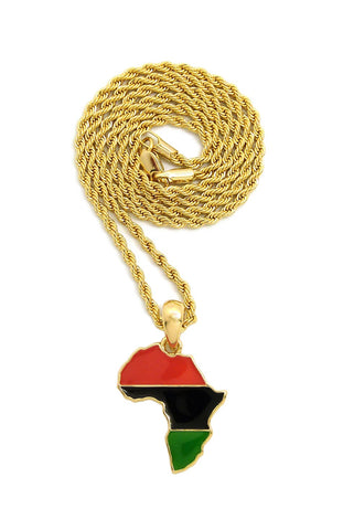 Pan Africa Continent Micro Pendant with 2mm 24" Rope Chain Necklace, Gold-Tone
