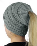 C.C BeanieTail Soft Stretch Cable Knit Messy High Bun Ponytail Beanie Hat