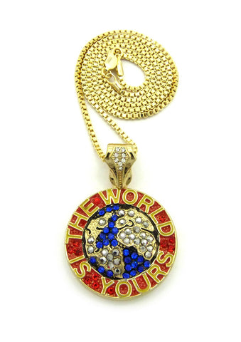 Color Stone Stud The World is Yours Pendant with Chain Necklace