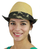C.C. Unisex Camouflage Band and Brim Weaved Fedora Trilby Hat