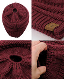 C.C BeanieTail Soft Stretch Cable Knit Messy High Bun Ponytail Beanie Hat