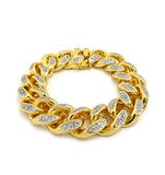 19mm 8.5" Men's Gold Plated Brass Cubic Zirconia Stone Bracelet with Box Clasp