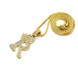 Unisex Stone Stud Tilted Crown Letter Initial Micro Pendant 2mm Box Chain Necklace, 20", R