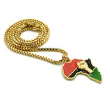 Power Fist on Pan Africa Continent Micro Pendant with 2mm 24" Box Chain Necklace, Gold-Tone