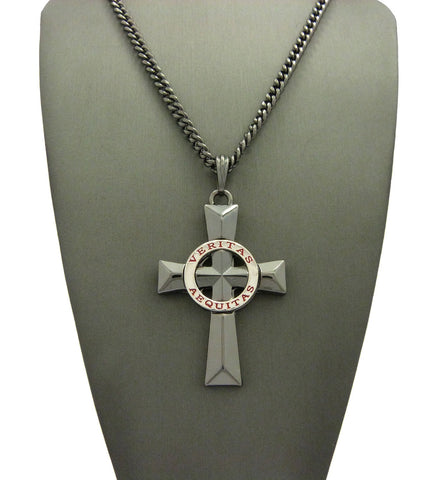 Silver-Tone Circle Veritas Aequitas Cross Pendant , Hematite-Tone