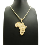 Nugget Africa Continent Pendant with Rope Chain Necklace, Gold-Tone