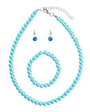 Girl's Simulated Pearl Necklace with Stretch Bracelet & Ball Stud Earrings