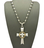 Gold-Tone Veritas Aequitas Pendant 6mm 30" Bead Chain Necklace in Silver-Tone